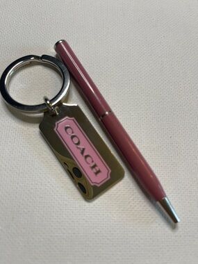 COACH Pink and Silver Key Ring and Coach Pink Pen Set